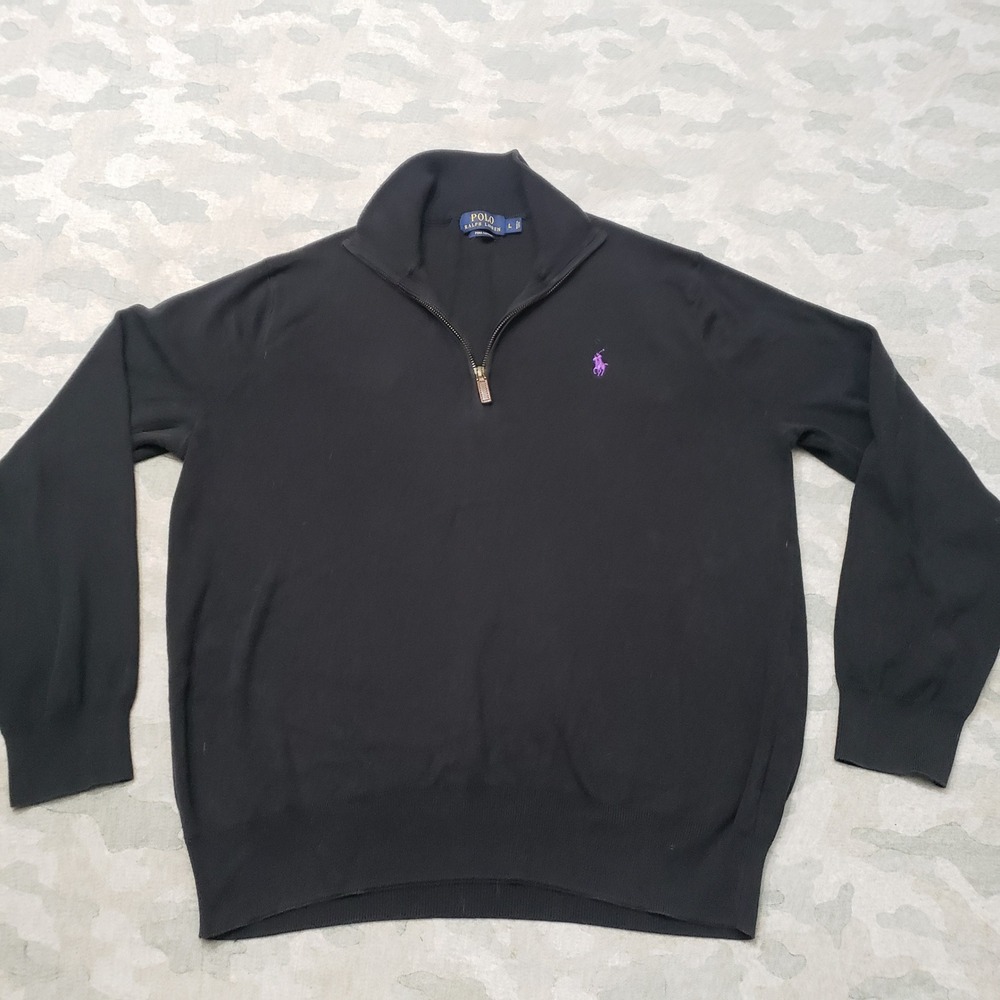 Polo Ralph Lauren Sweater Men Large Black Quarter Zip Pullover Preppy